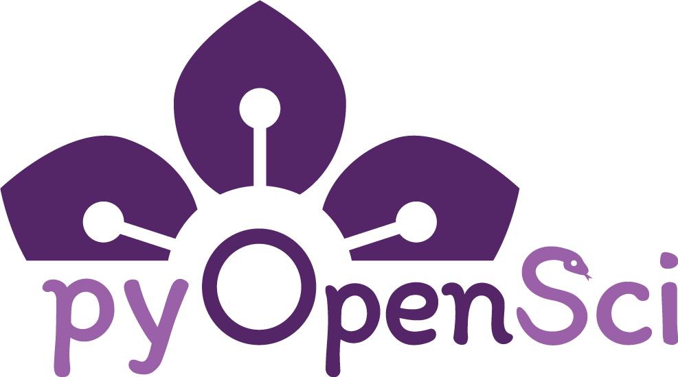 pyOpenSci Governance documentation. The pyOpenSci logo is a purple flower with pyOpenSci under it. The o in open sci is the center of the flower